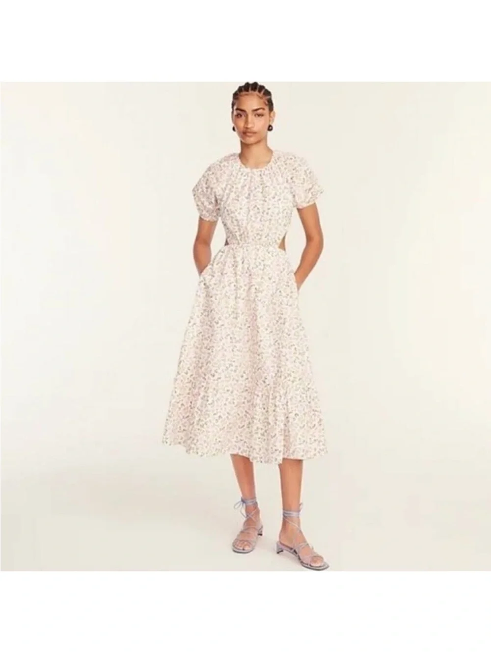 NWT J. Crew Cotton Size 6 Floral Cottagecore Open Back Puff Sleeve Midi Dress